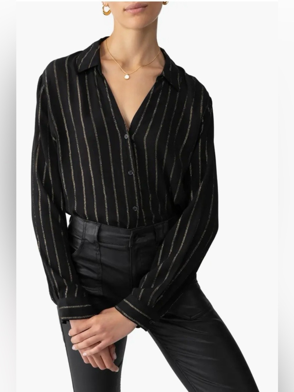 Sanctuary Women’s Size XS Metallic Stripe Button-Up Collared Shirt Top NWT